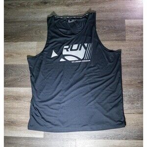 Under Armour Shirt Mens XXL Black Run Graphic Sleeveless Athletic Tank Gym Top